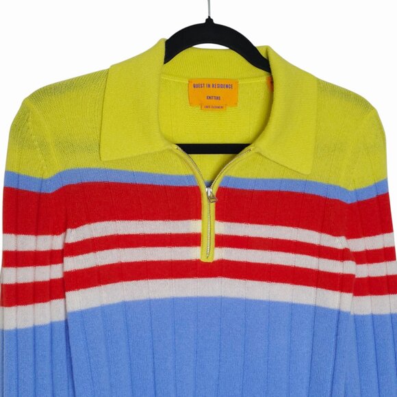 Guest in Residence Track Polo Cashmere Sweater French Blue Quarter Zip Size S - Picture 6 of 13